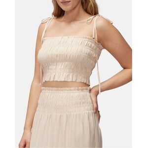 NWT Wildfox Louisa Smocked Crop Top Shifting Sand Nude
